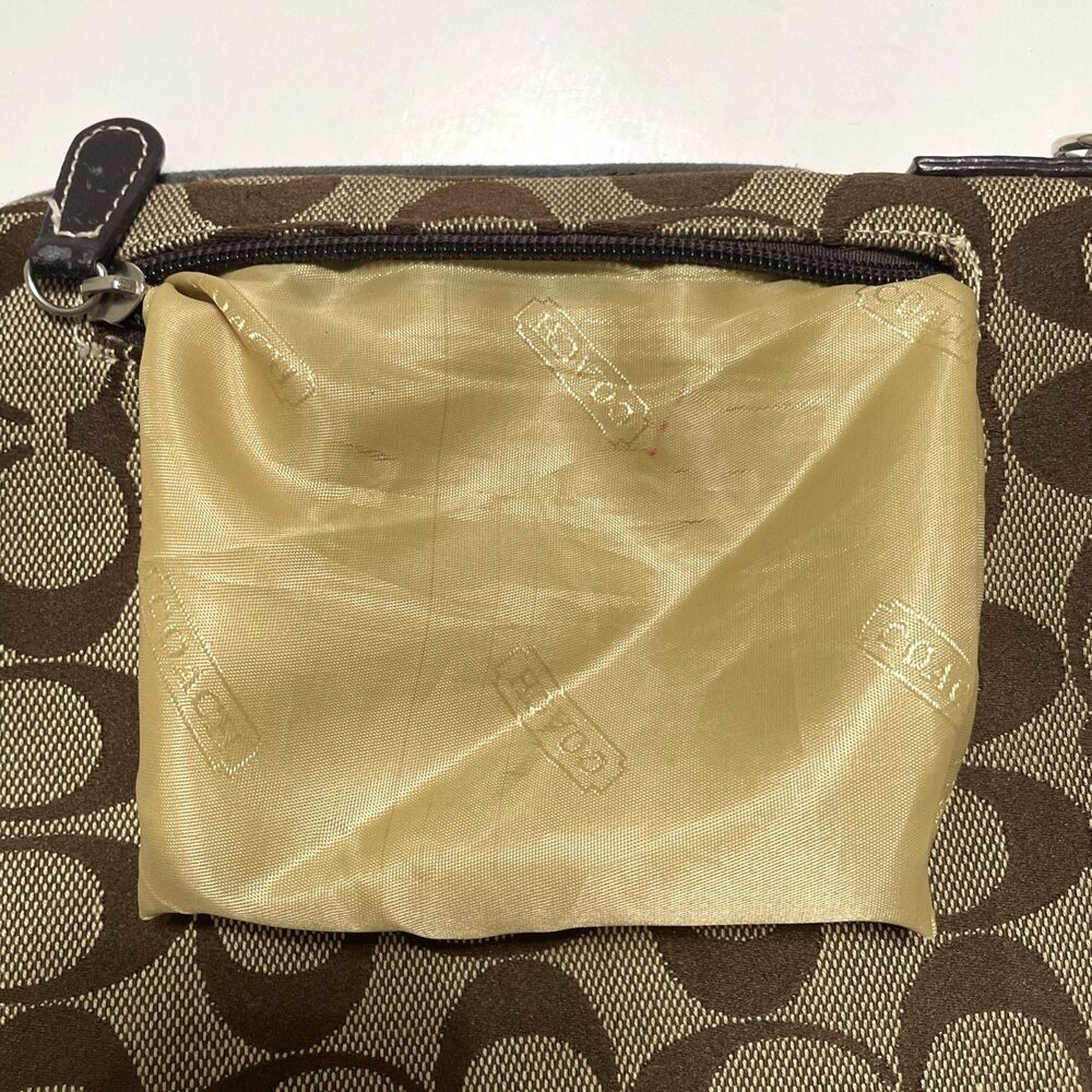 Coach Womens Small Canvas Signature Logo Crossbody Bag Classic Brown Zip Purse - Picture 10 of 10